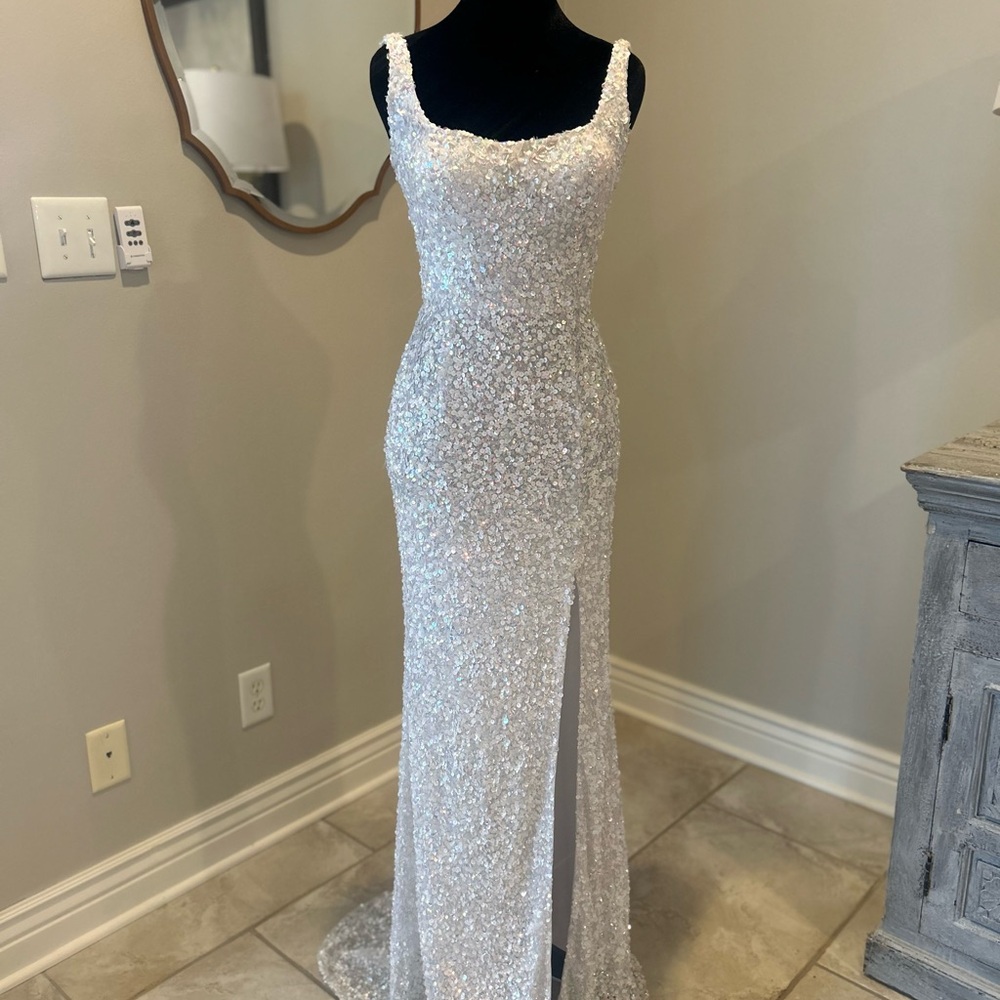 Sherri Hill White Sequin Prom Dress